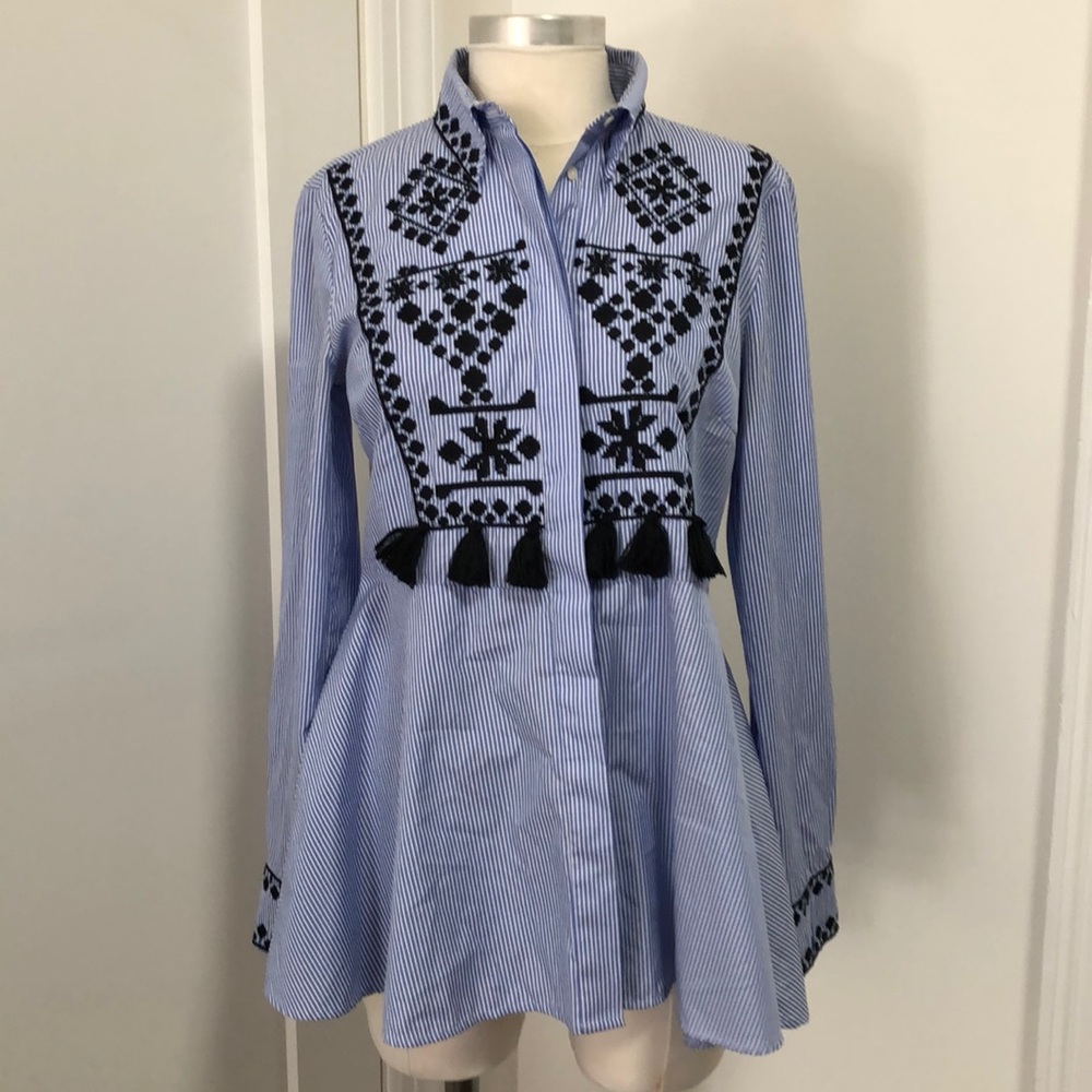 Zara Embroidered Peplum Shirt, XS